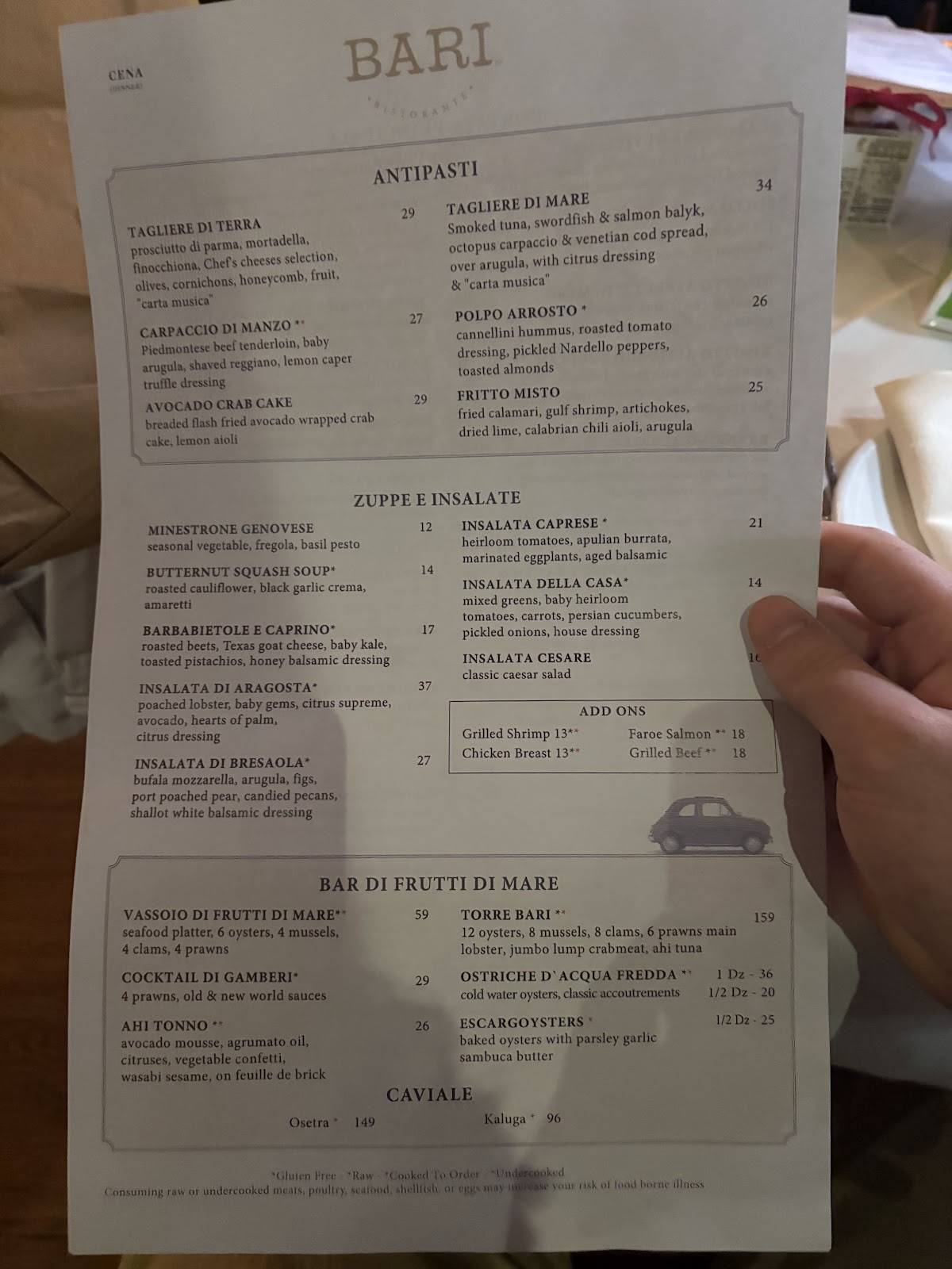 BARI Ristorante меню