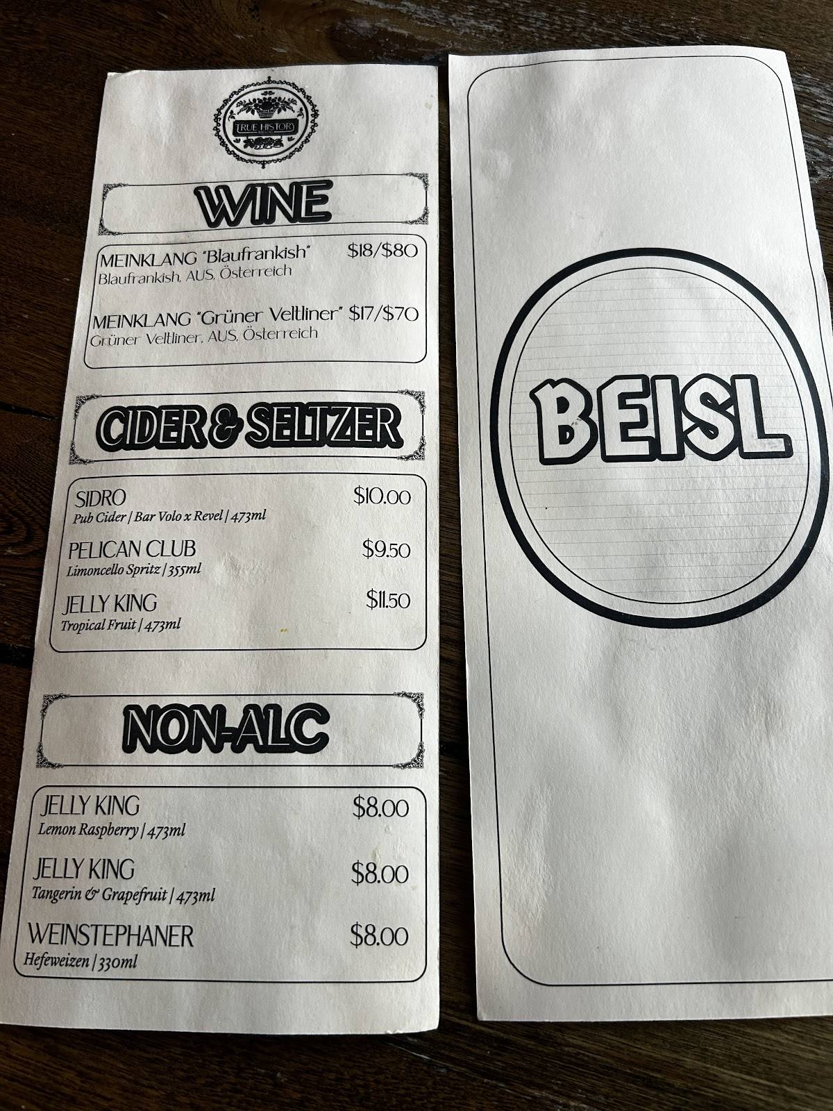 Beisl Toronto меню