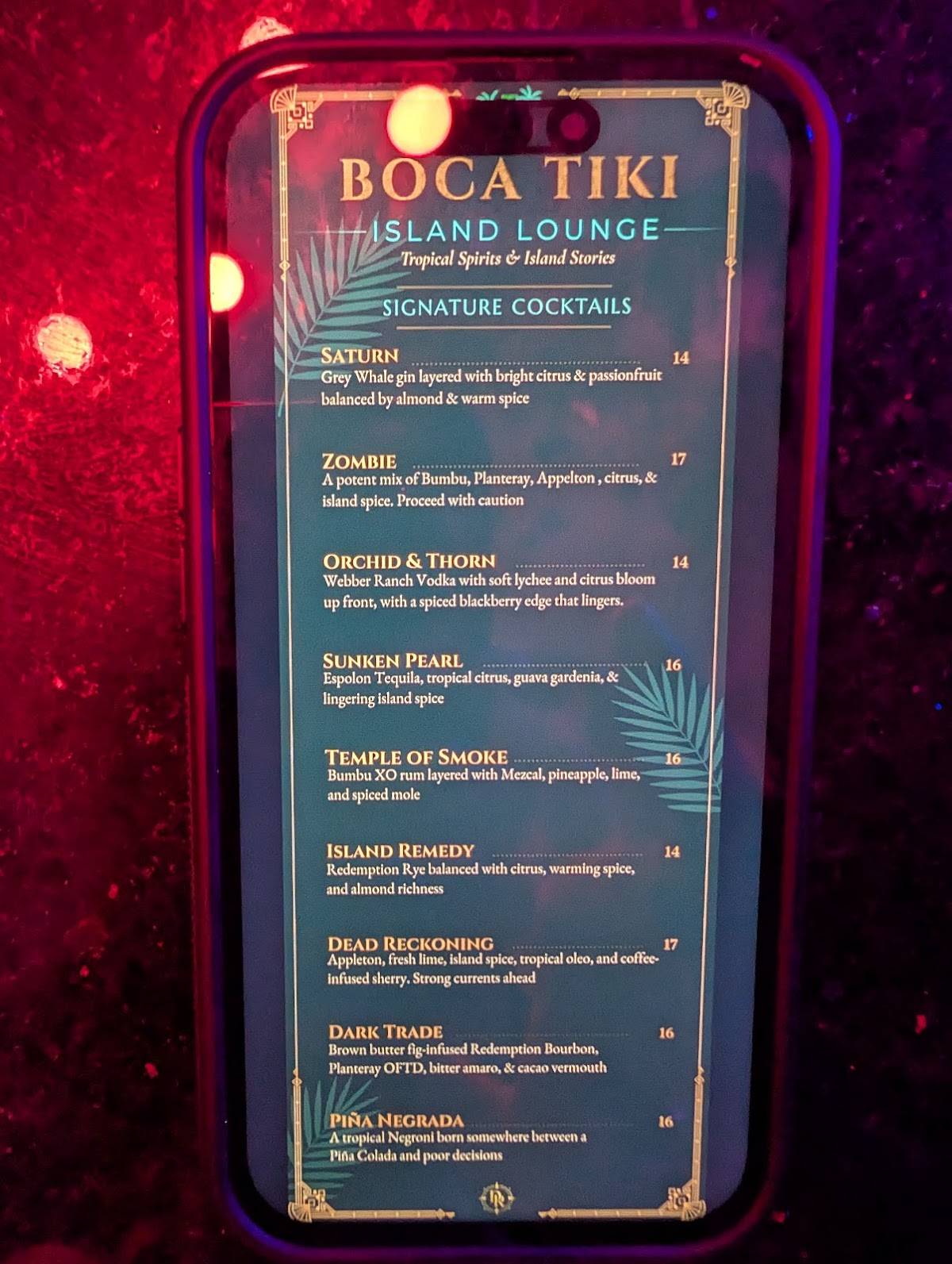 BOCA TIKI меню