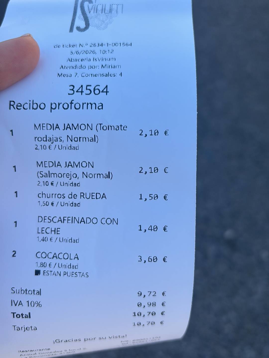 Bar IsVinum La Rinconada меню