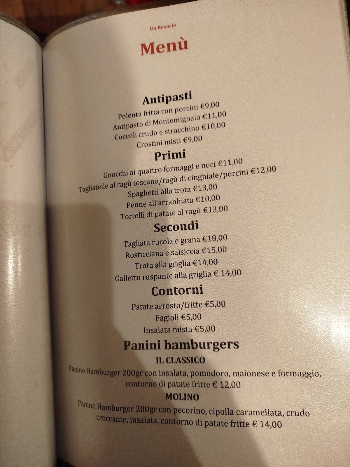 Bar Pizzeria Osteria di Montagna Da ROSARIO меню