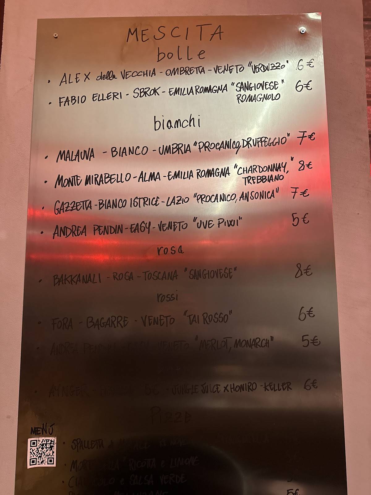 Bar Sogno меню