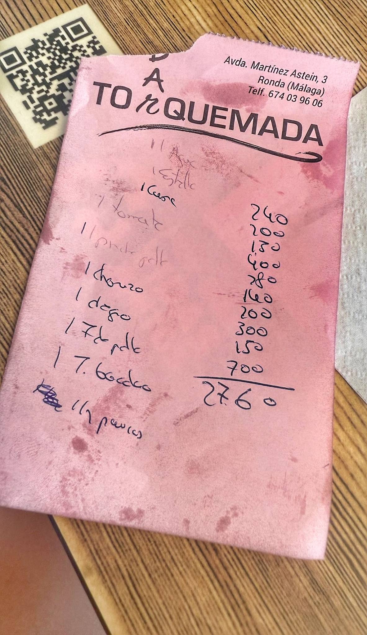 Bar Torquemada меню