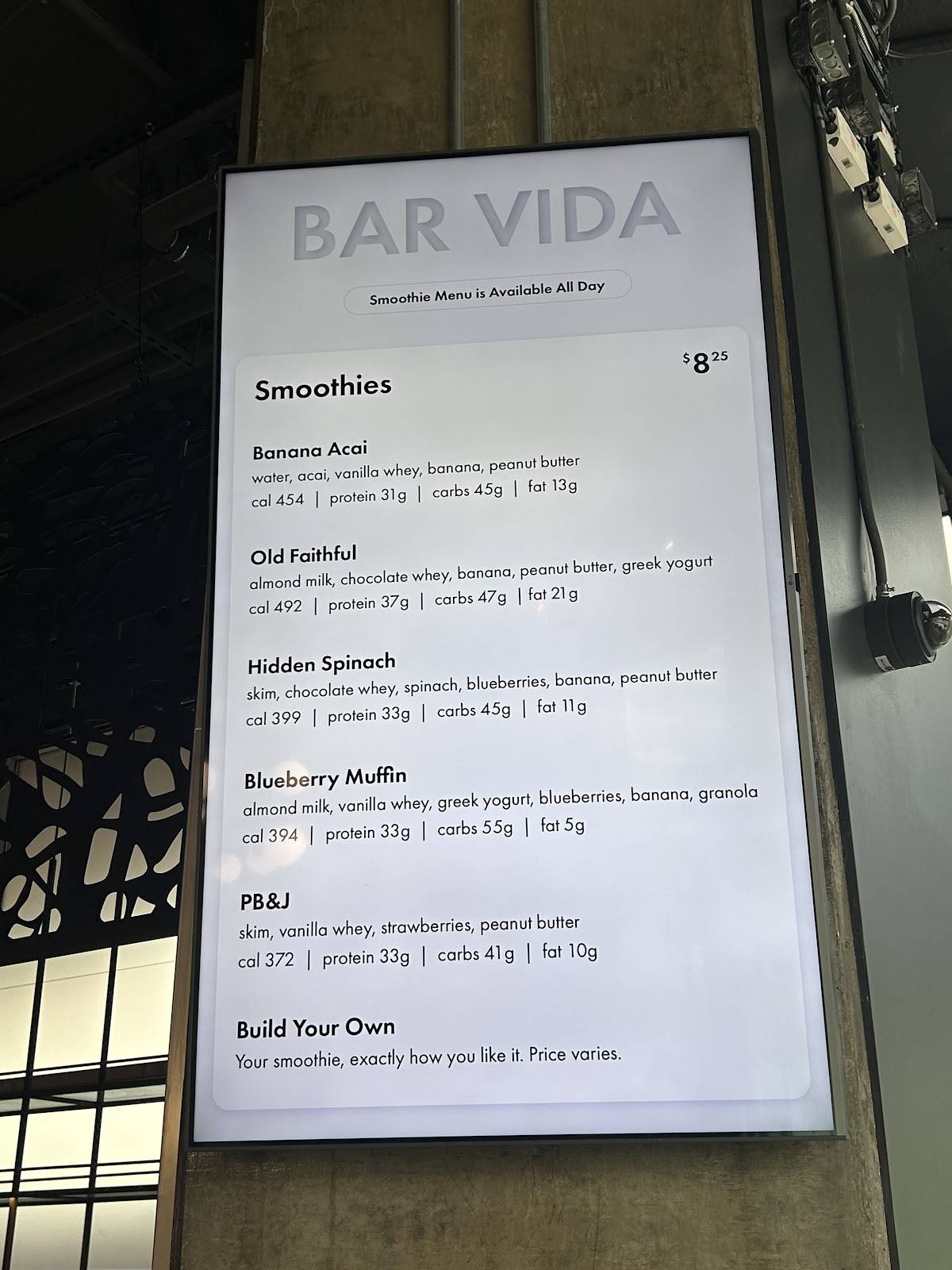 Bar VIDA меню