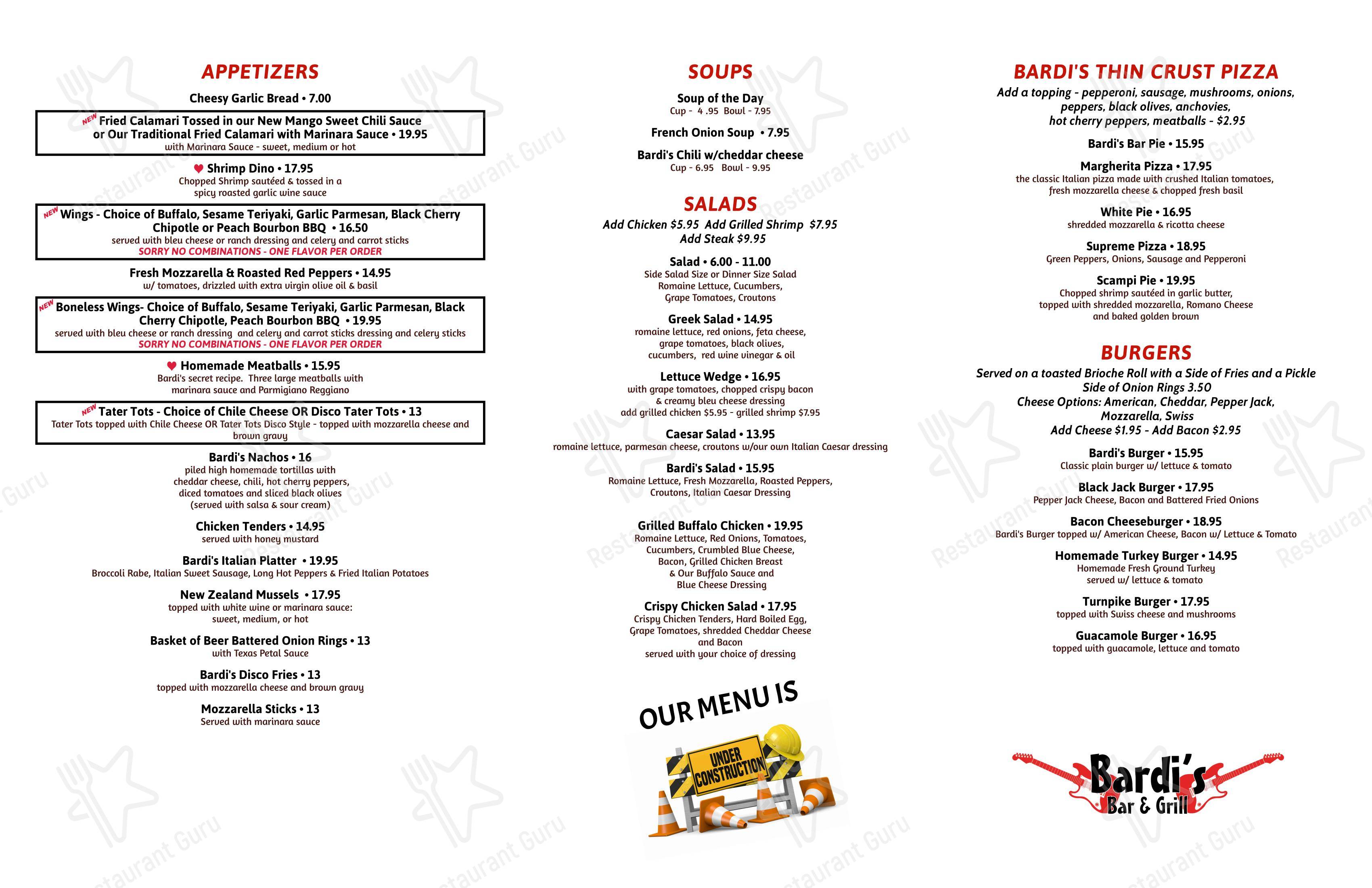 Коктейльная карта паба и бара Bardi's Bar and Grill