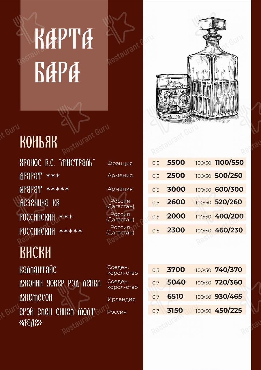 Меню Регата - блюда и напитки