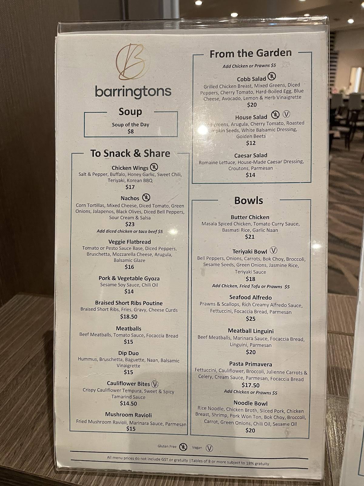 Barrington's меню