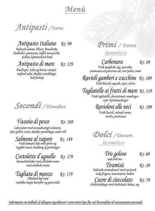 Basilico Italian Restaurant & Pizzeria меню