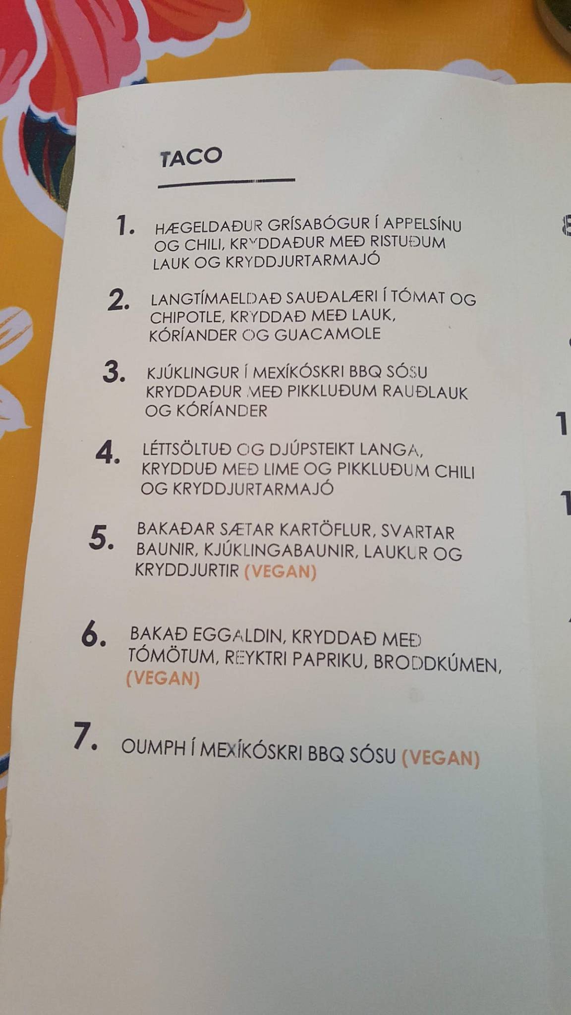 Bergsson Mathús меню