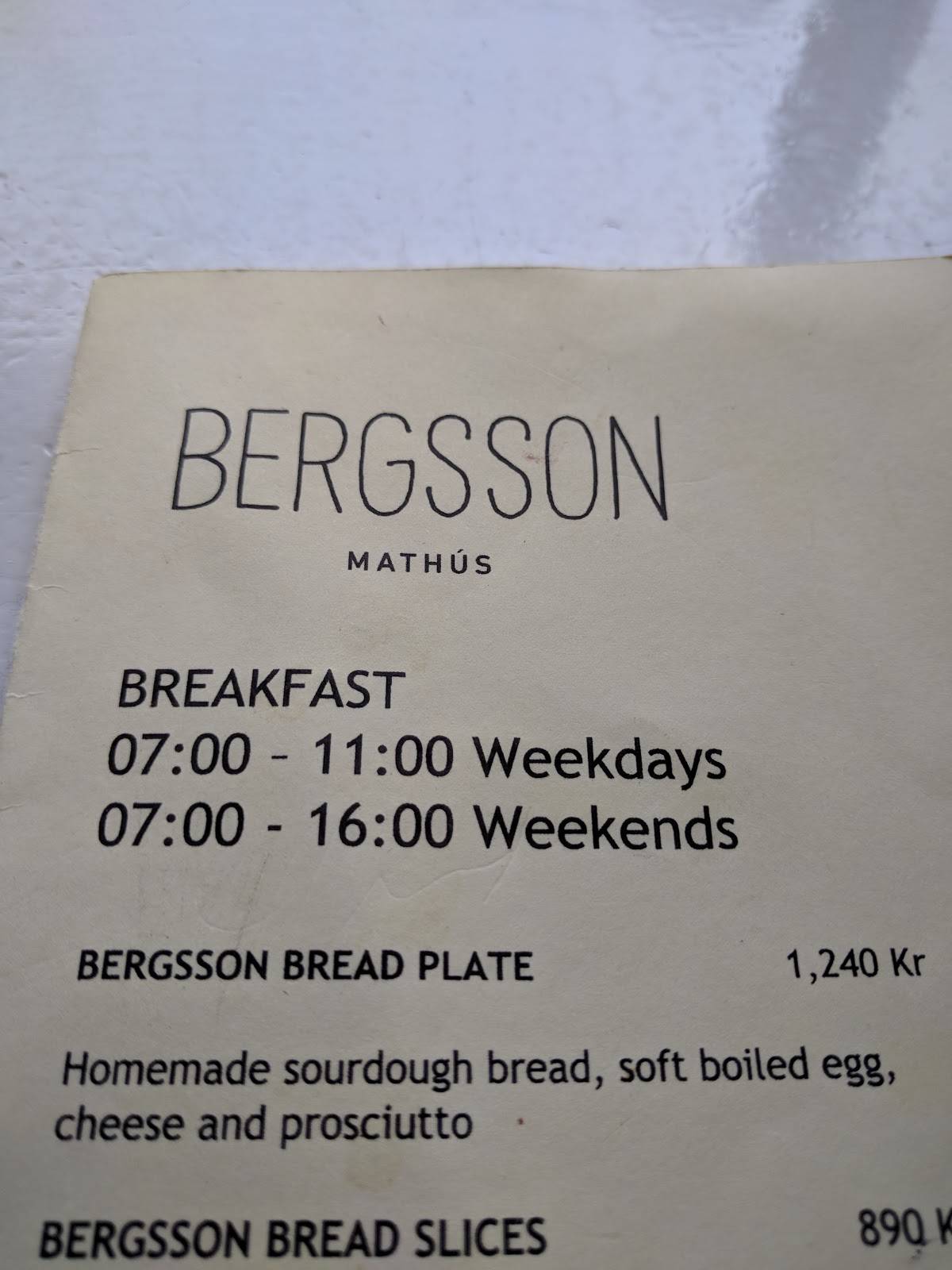 Bergsson Mathús меню