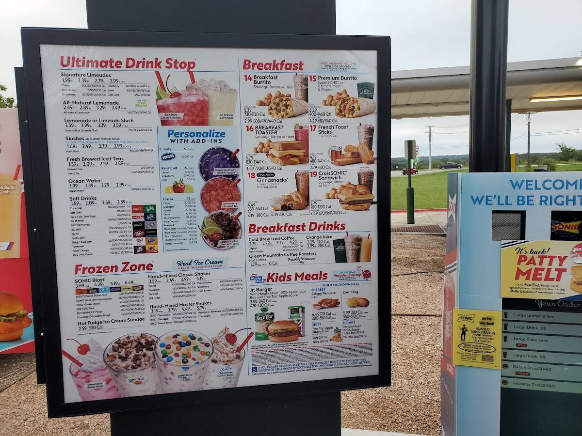 Sonic Drive-In меню