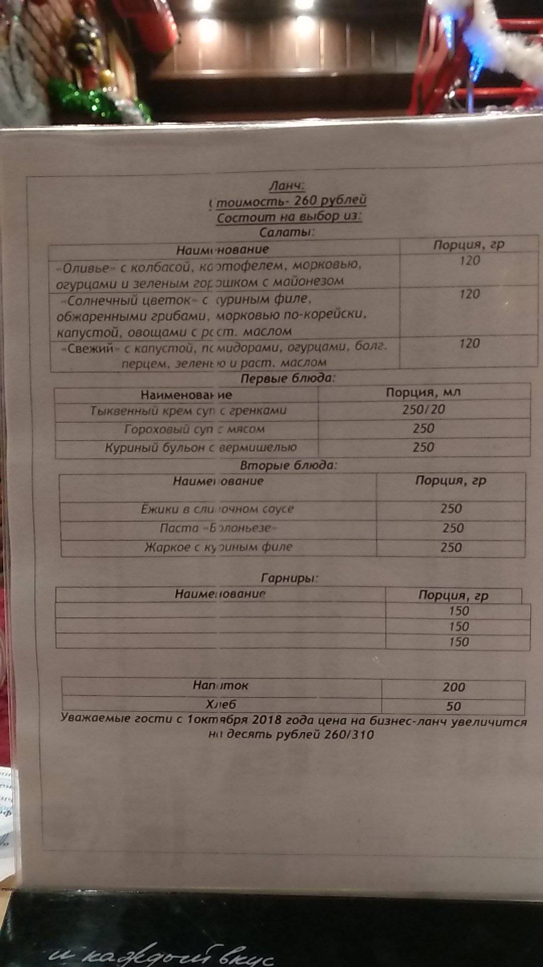 Брандмейстер меню