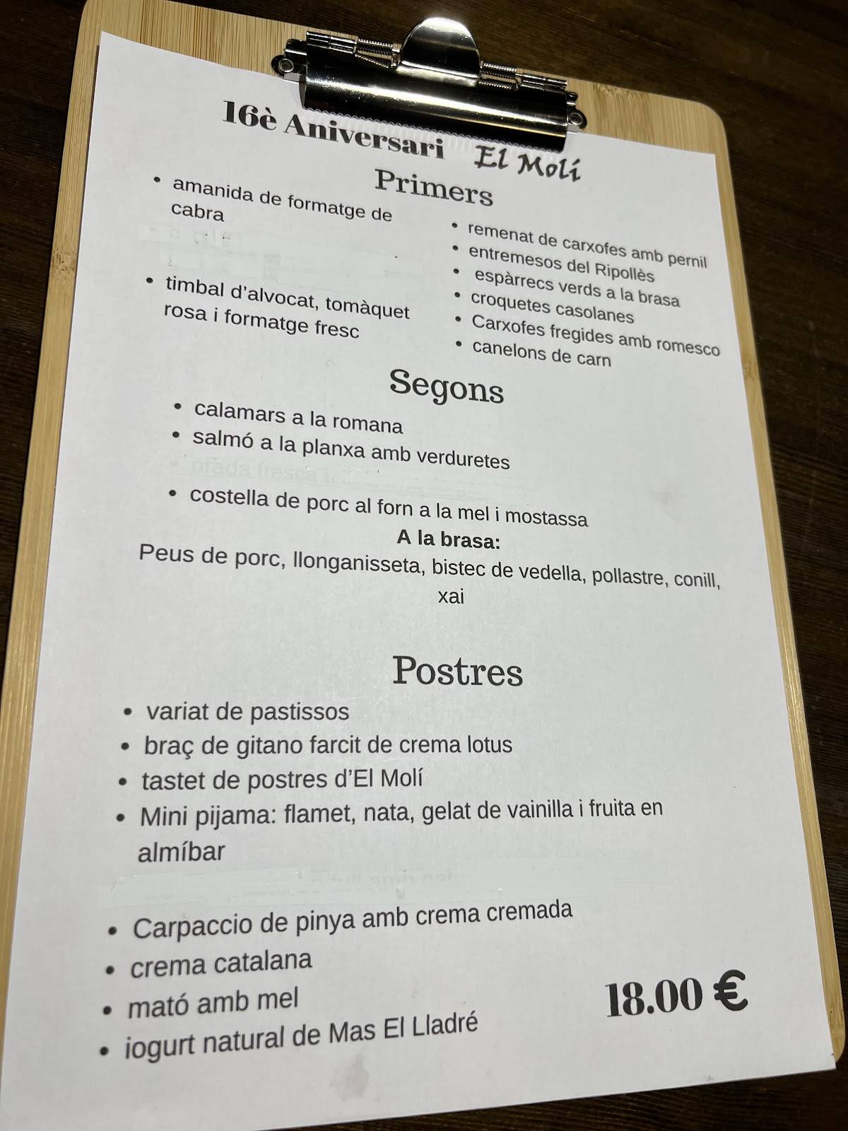 Braseria Grill El Molí меню