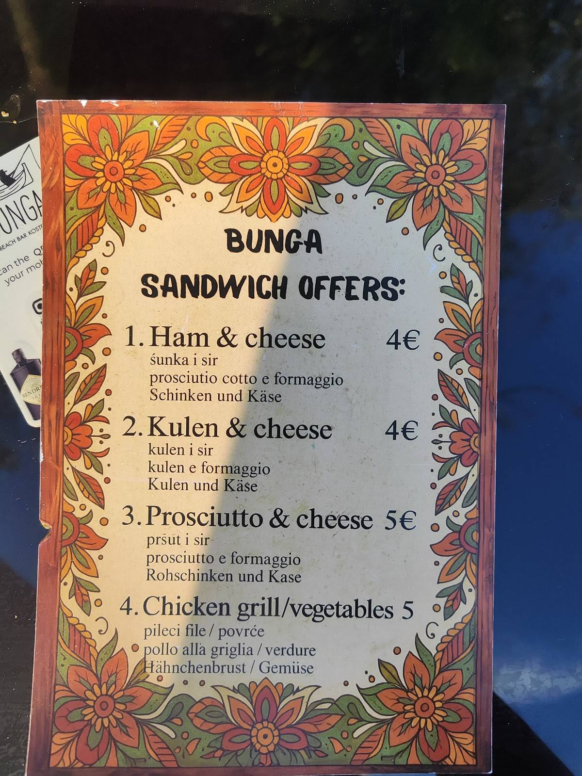 Bunga Beach Bar меню