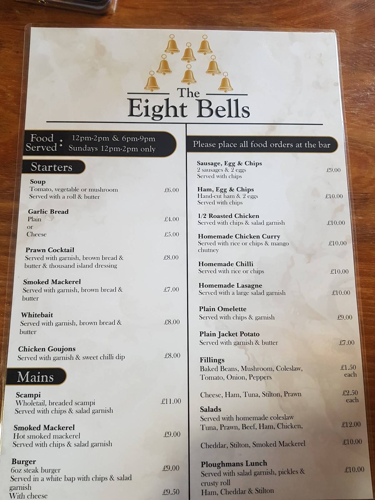 Eight Bells Bures меню