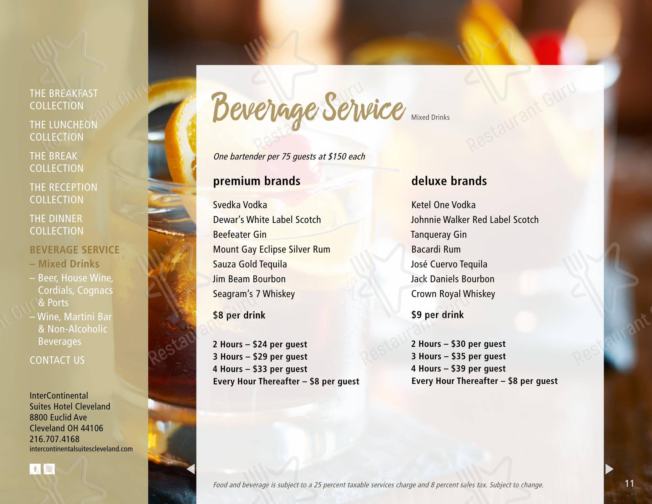C2 Restaurant Bar Lounge в Кливленде - Меню