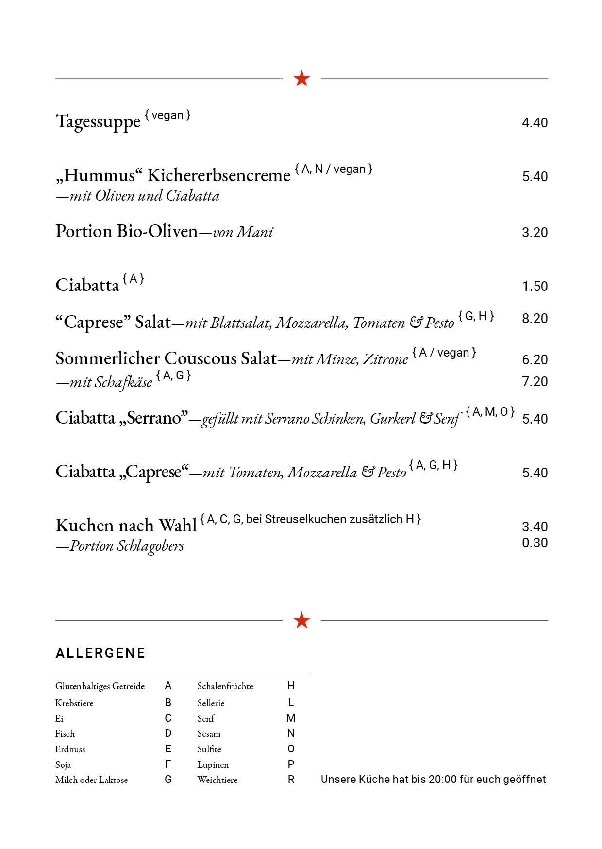 Cafe Bar Stern меню