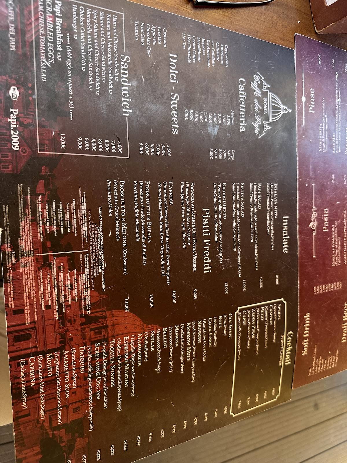 Caffe dei Papi меню