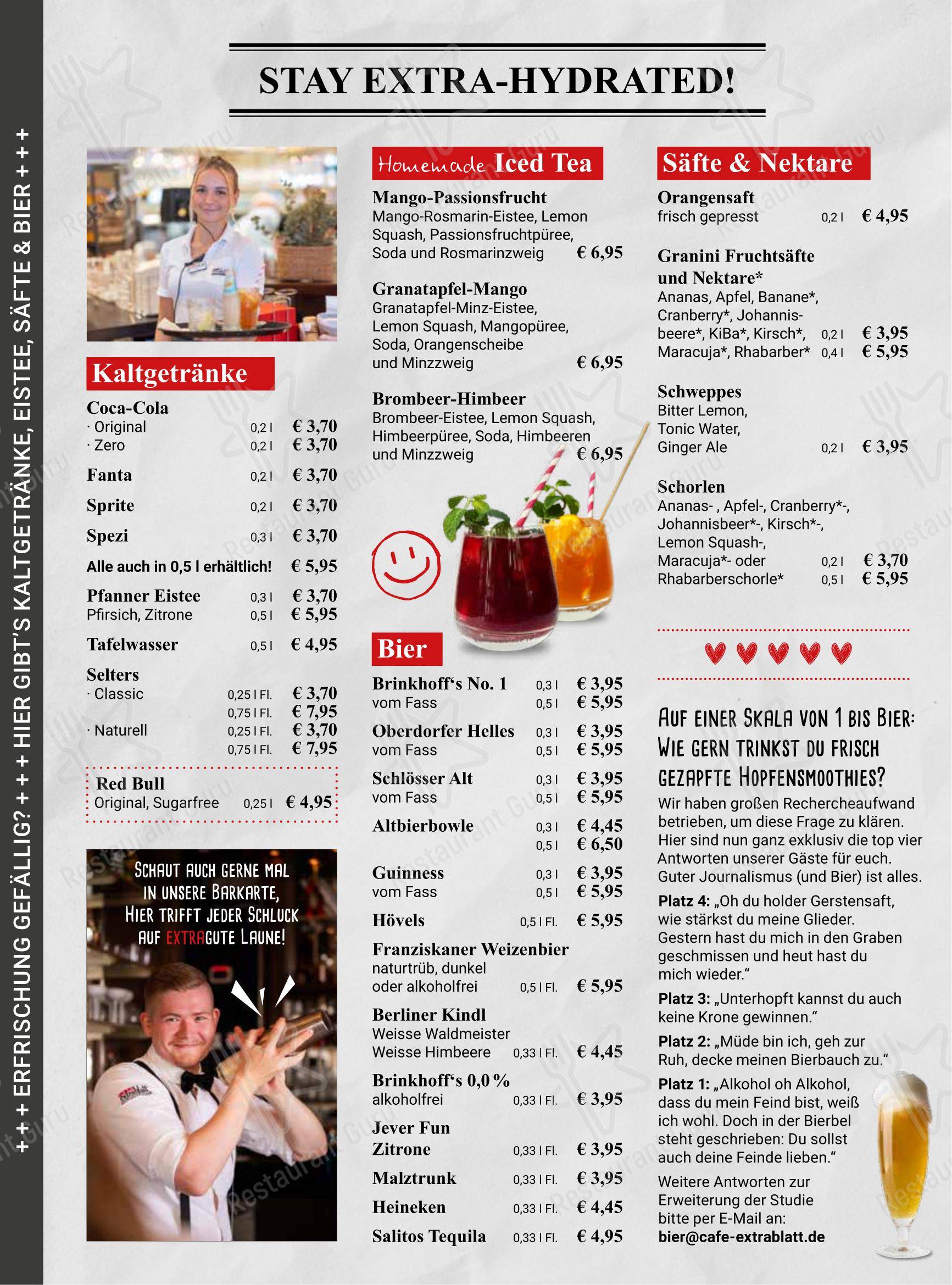 Меню кафе Cafe Extrablatt - Меню