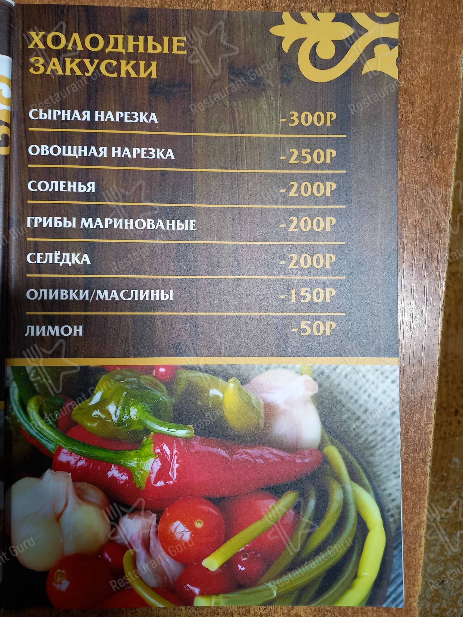 Меню Кафе 