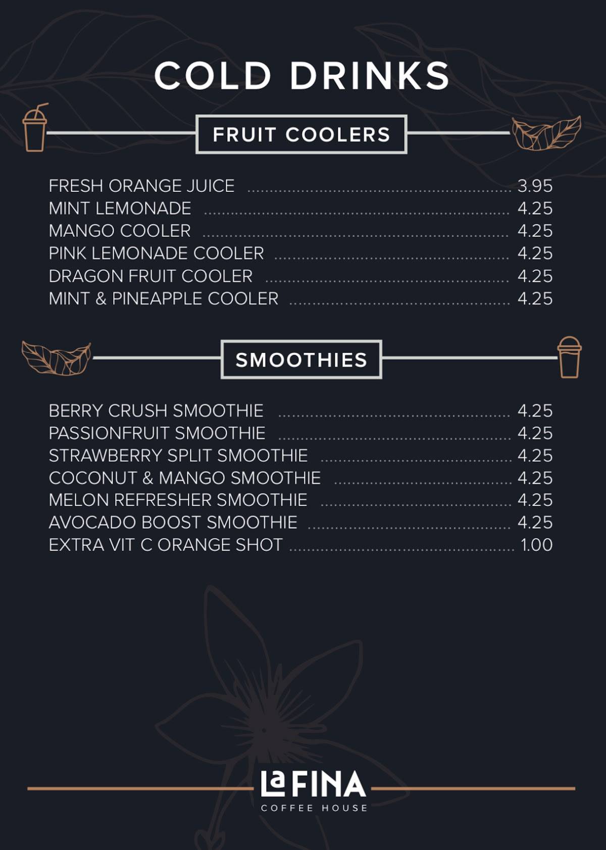 Cafe La Fina меню