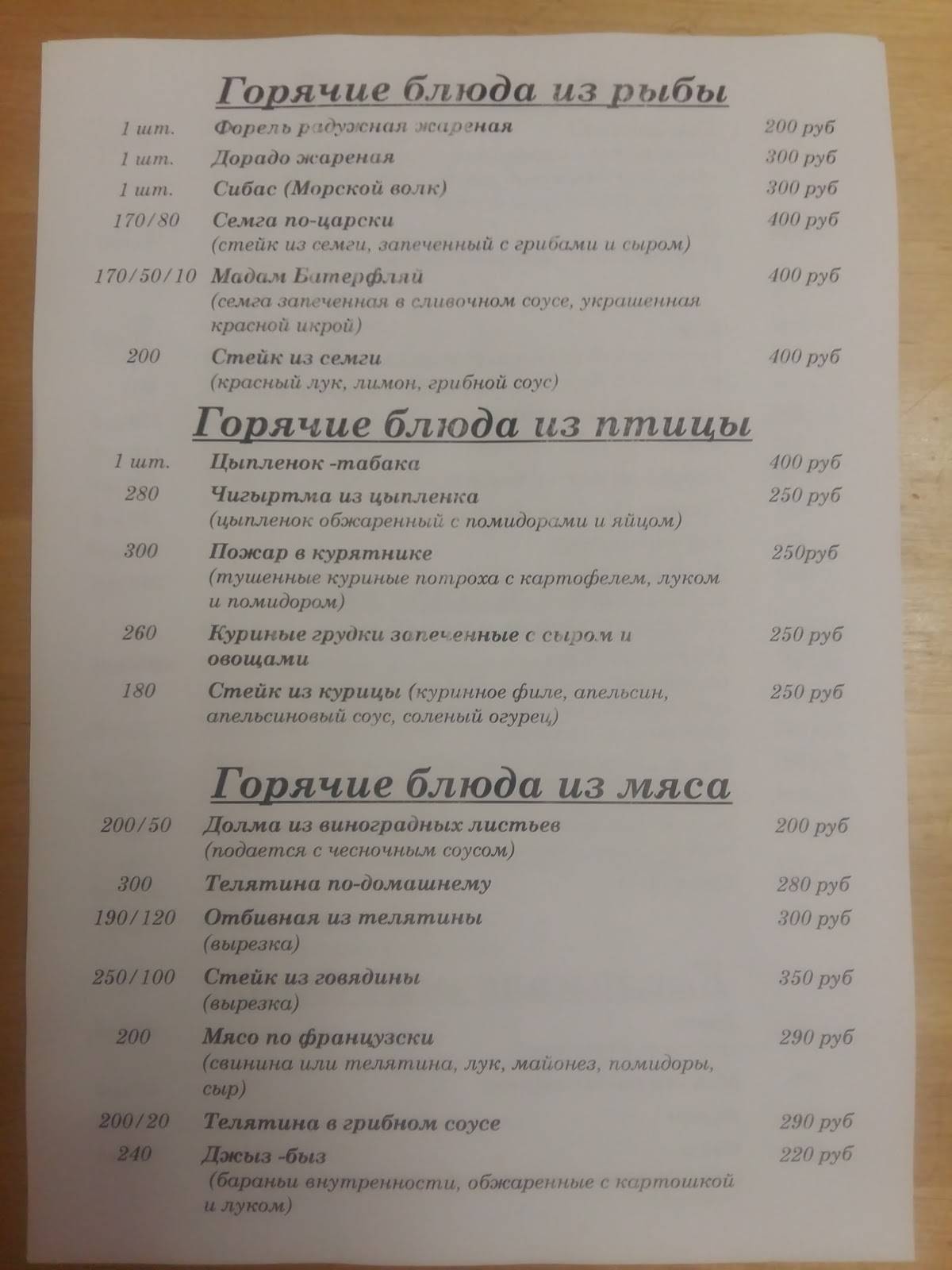 Рай меню