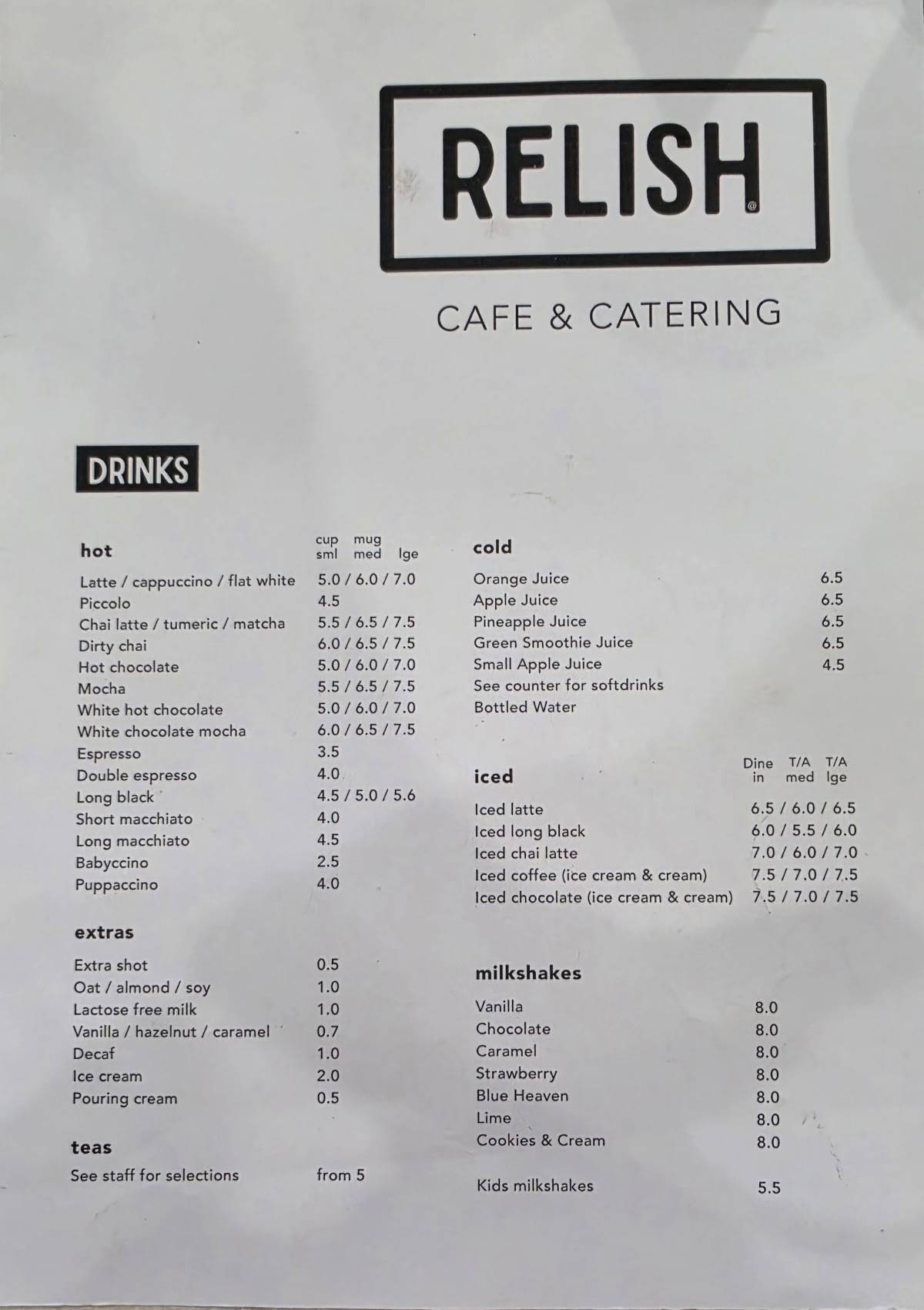 Relish Cafe & Catering меню