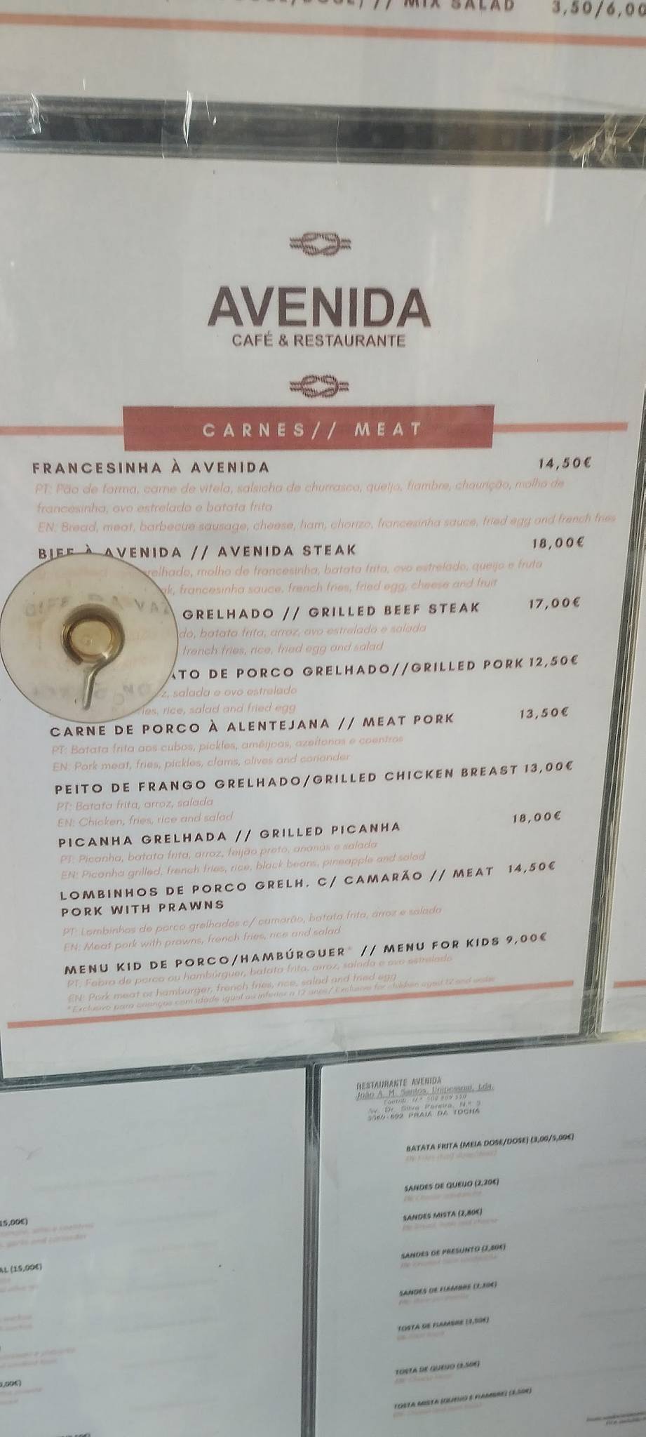 Café Restaurante Avenida меню