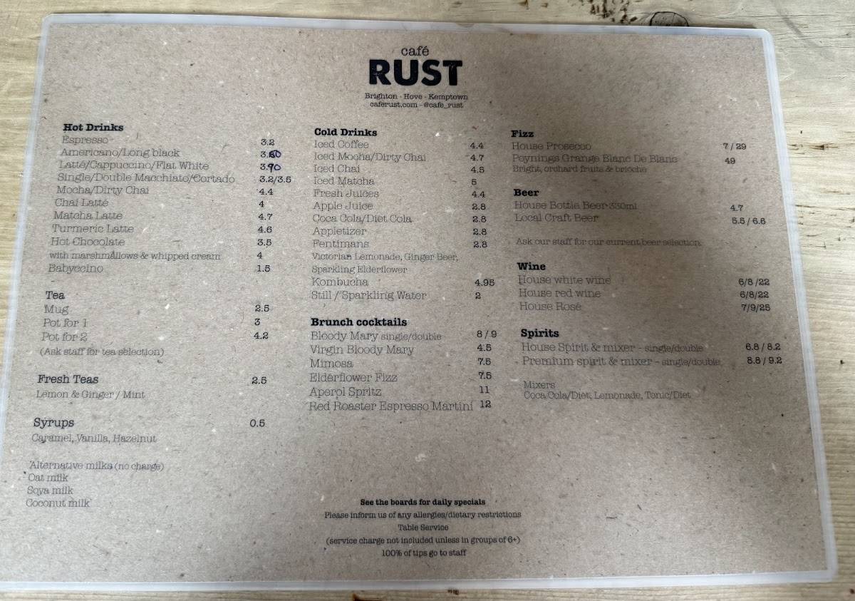 Cafe Rust Brighton меню