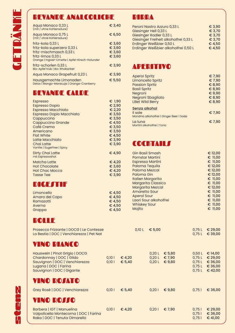 stenz cucina e bar меню