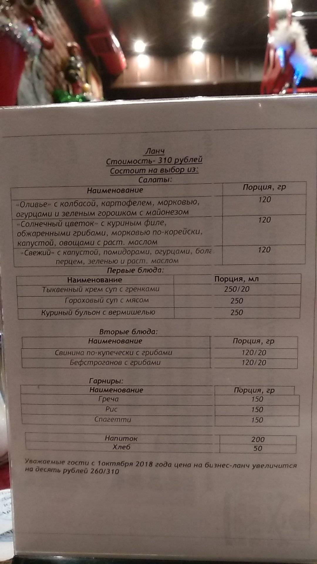 Брандмейстер меню