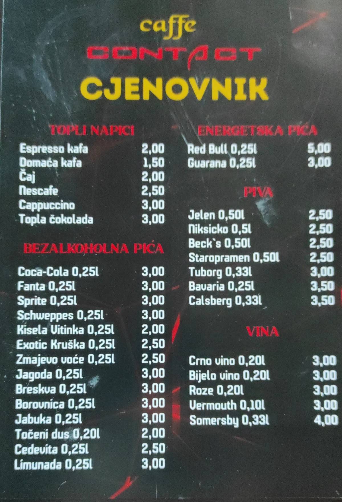 Caffe Contact меню