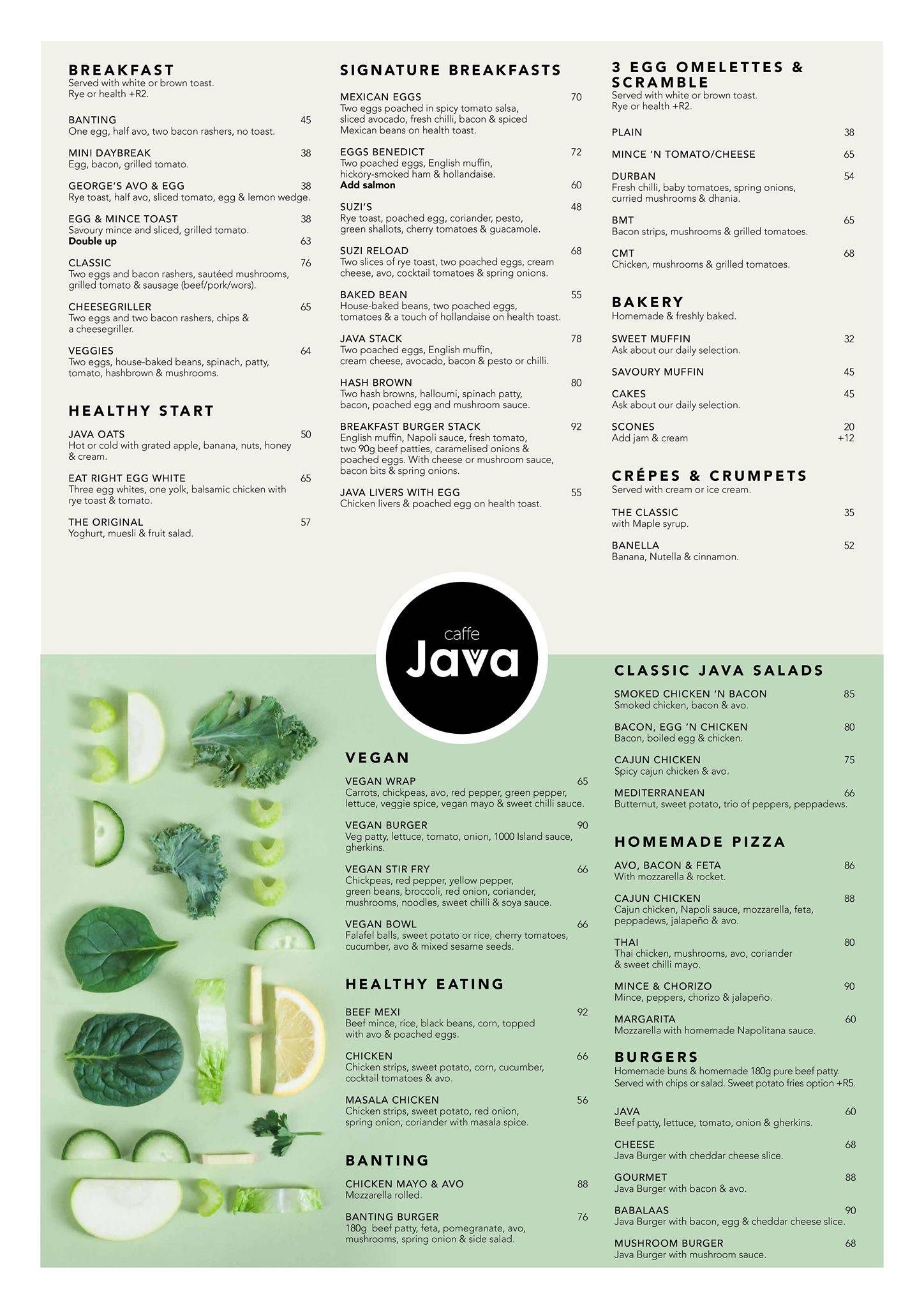 Caffe Java меню