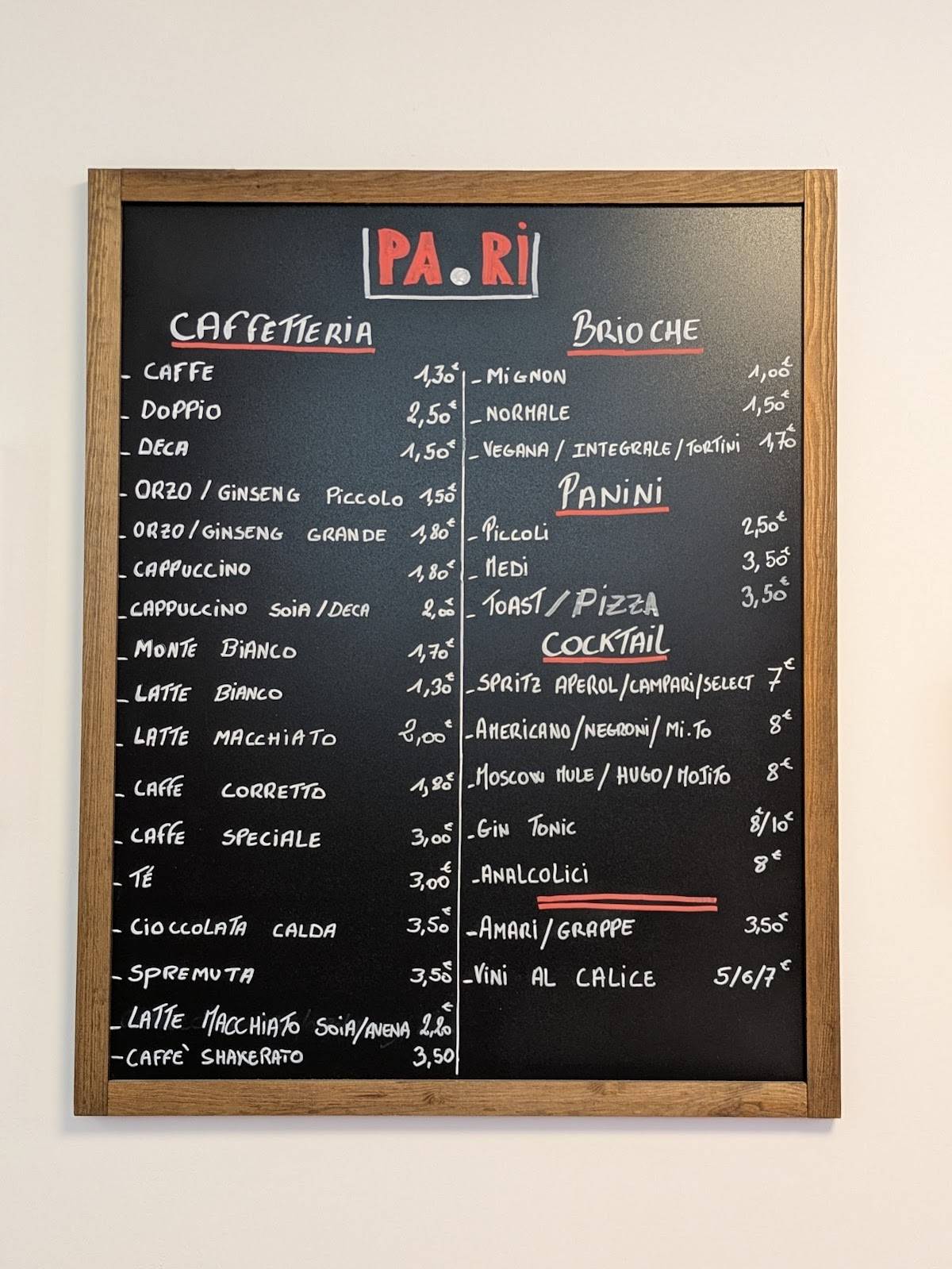 Caffè PA.RI меню