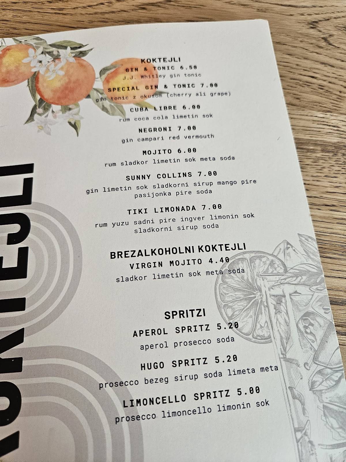 Čakula bar меню