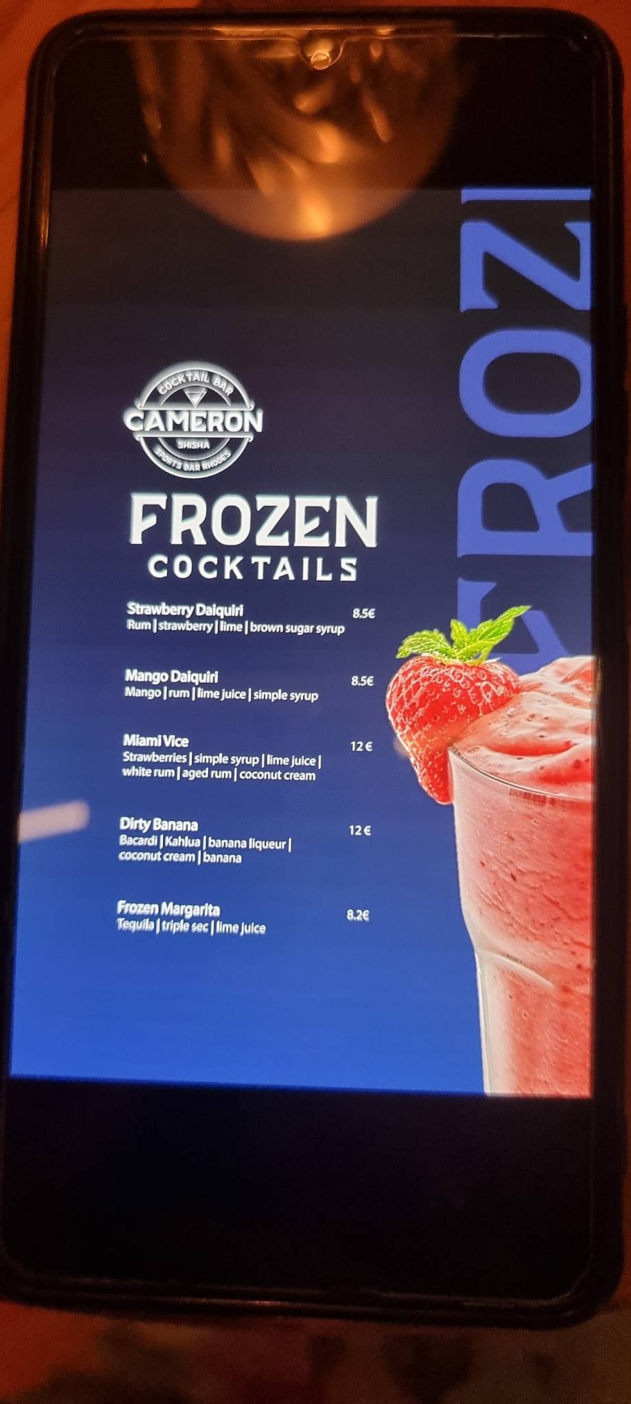Cameron Cocktail Shisha Bar меню