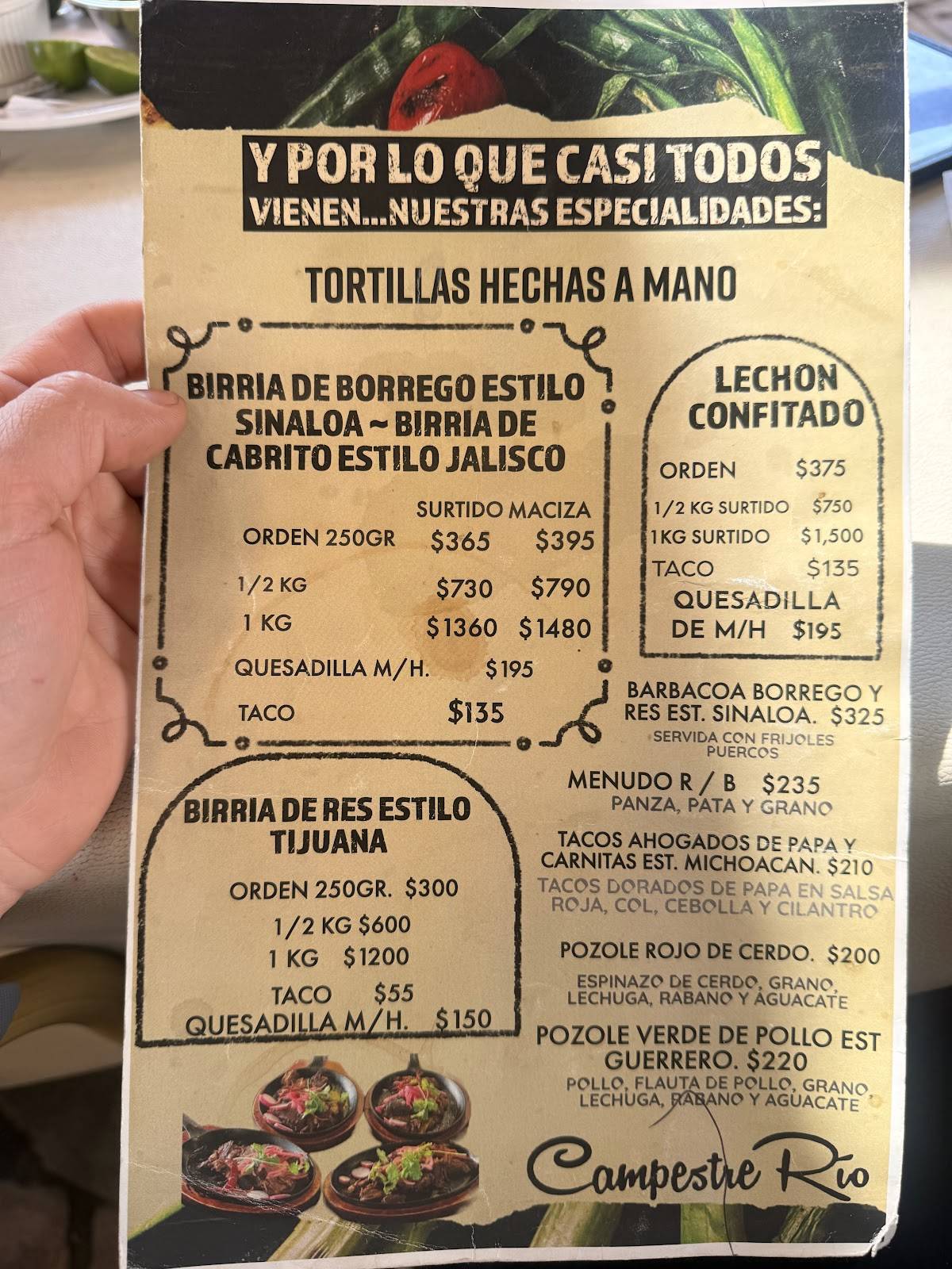 Campestre Rio Restaurant меню