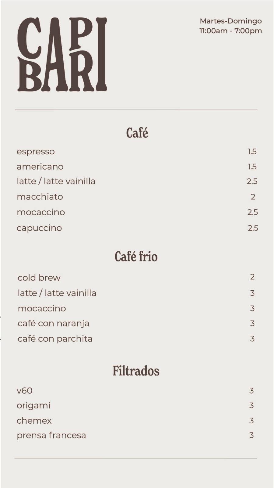 Capibari Café меню