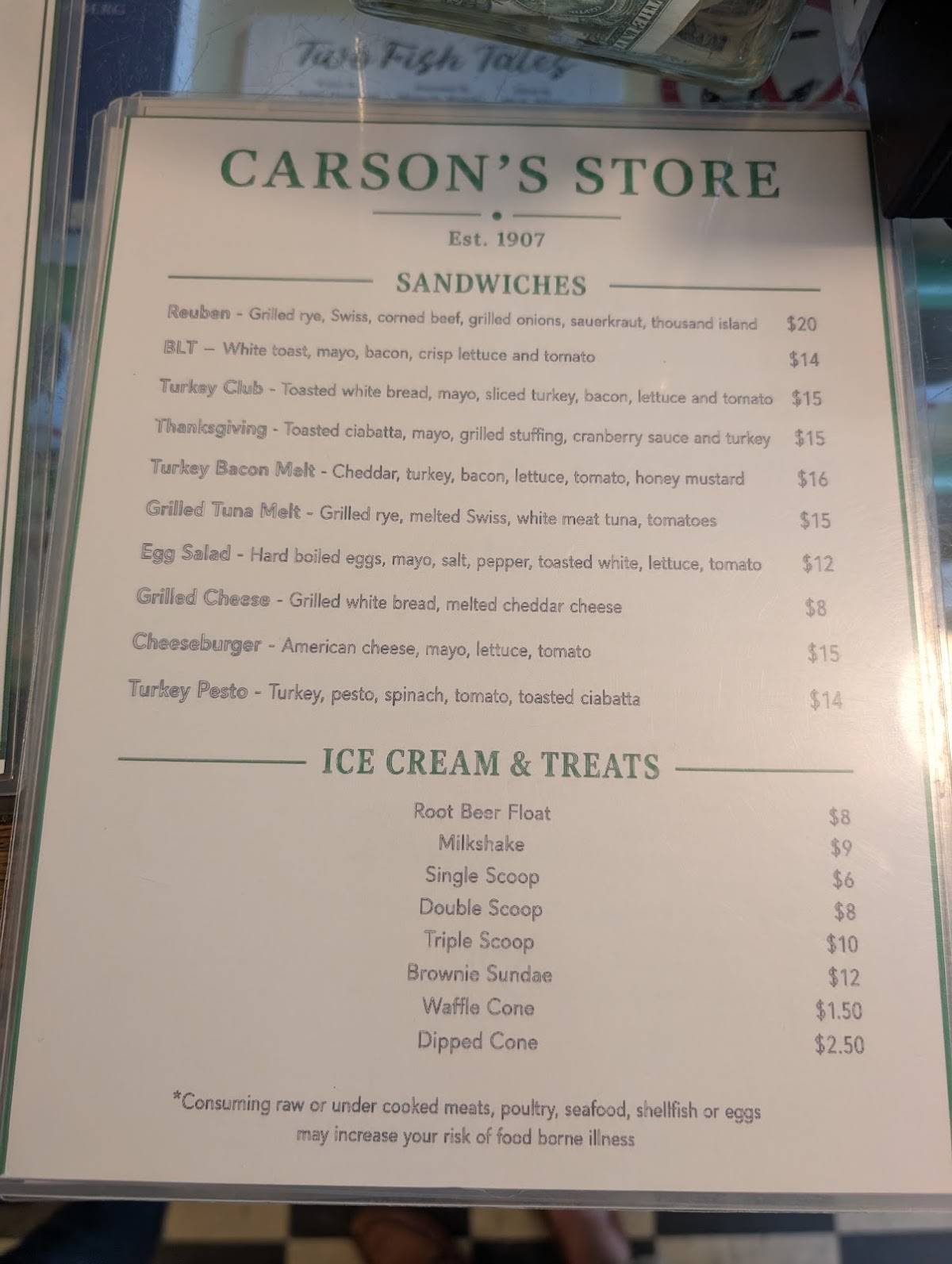Carson's Store меню