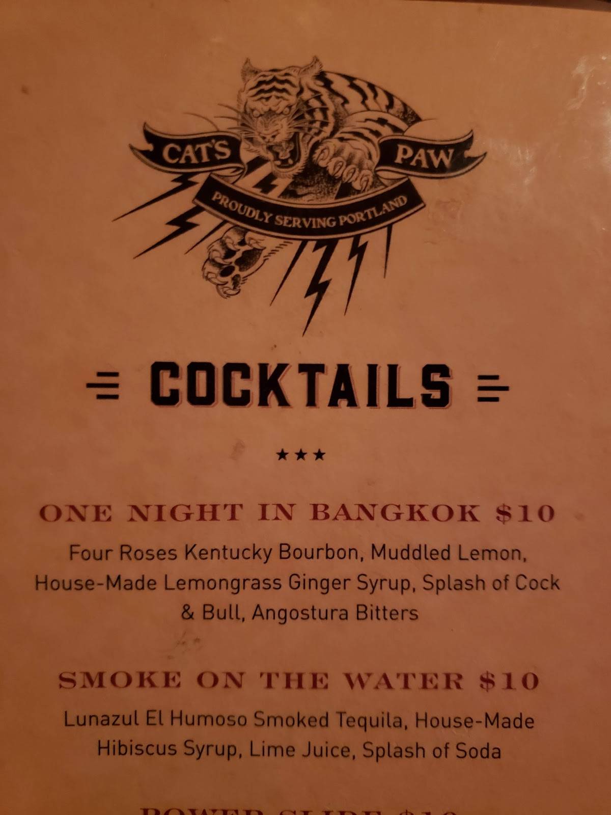 Cat's Paw Saloon меню