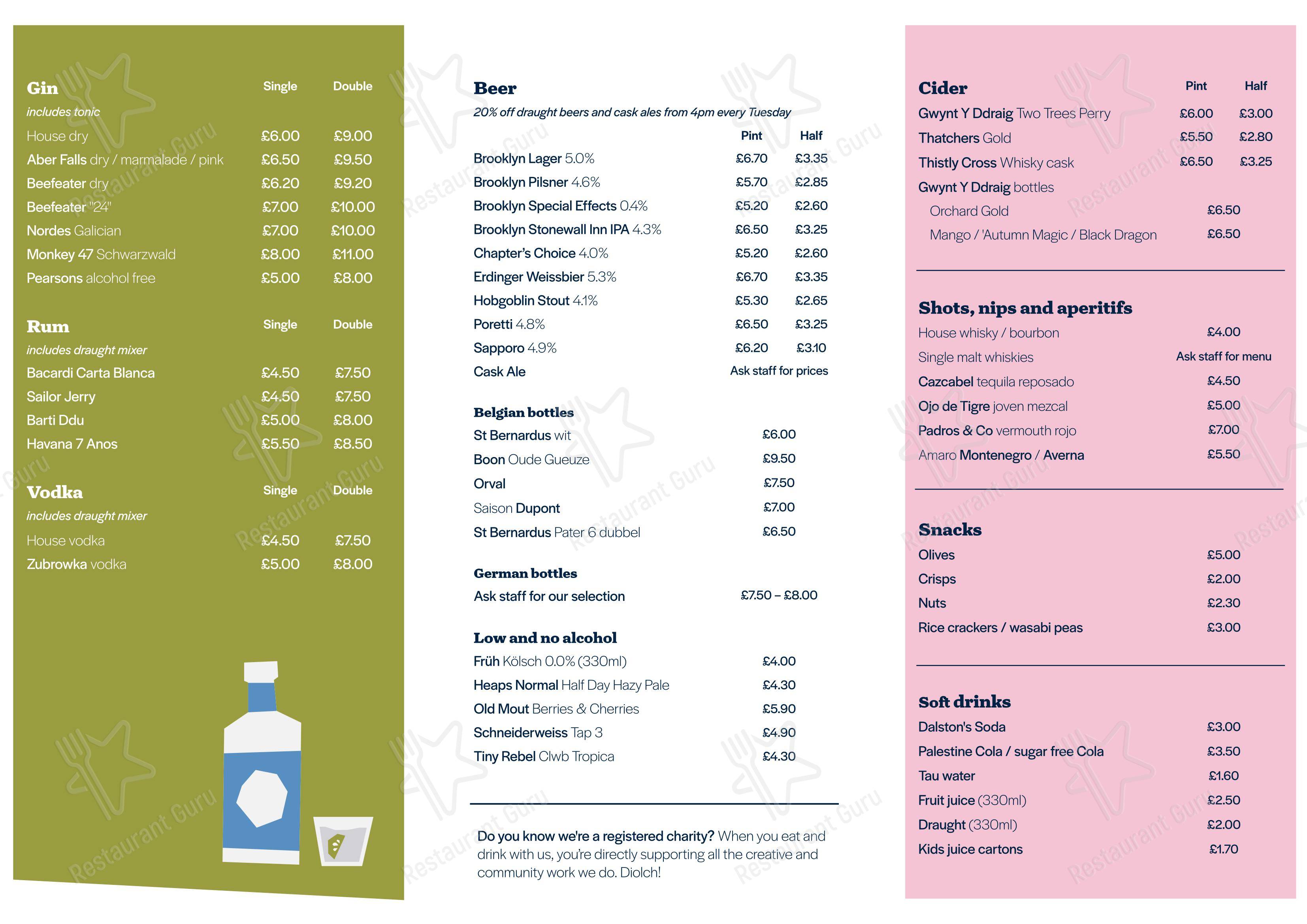 Меню кафе Chapter Arts Centre - Takeaway Menu