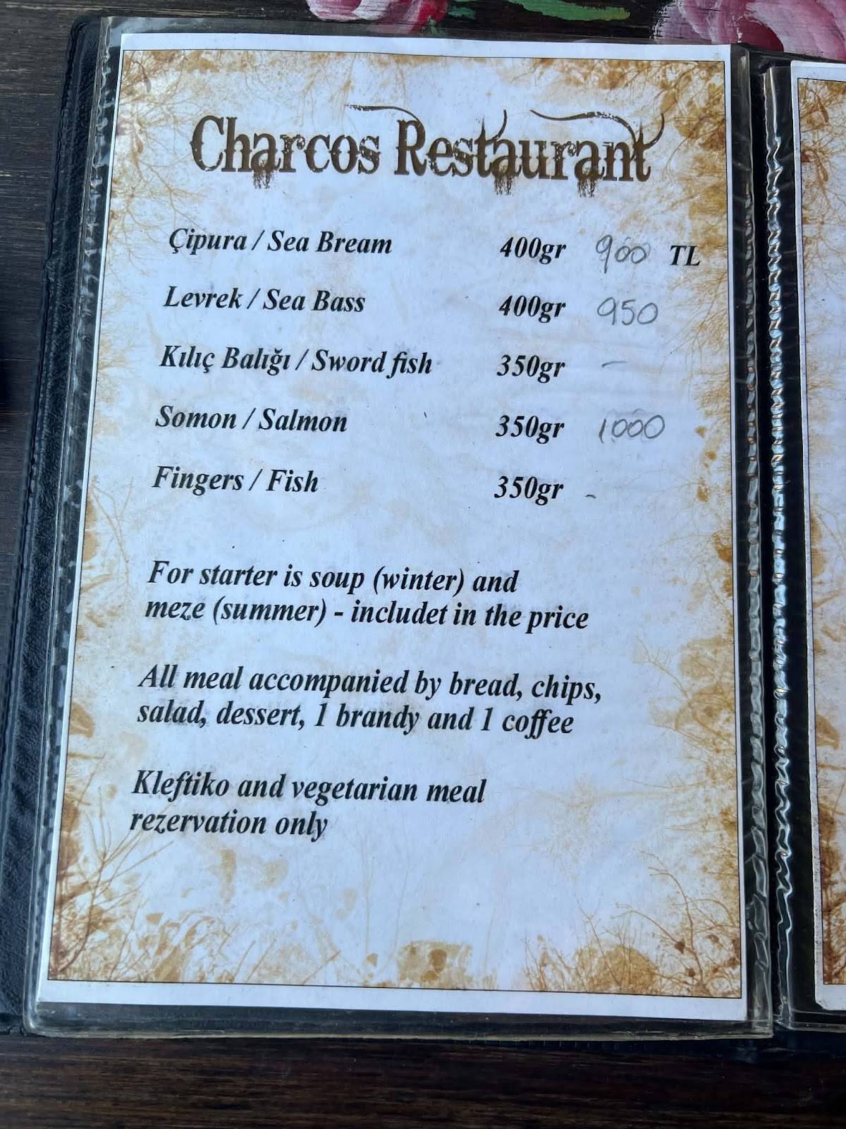 Charcos меню