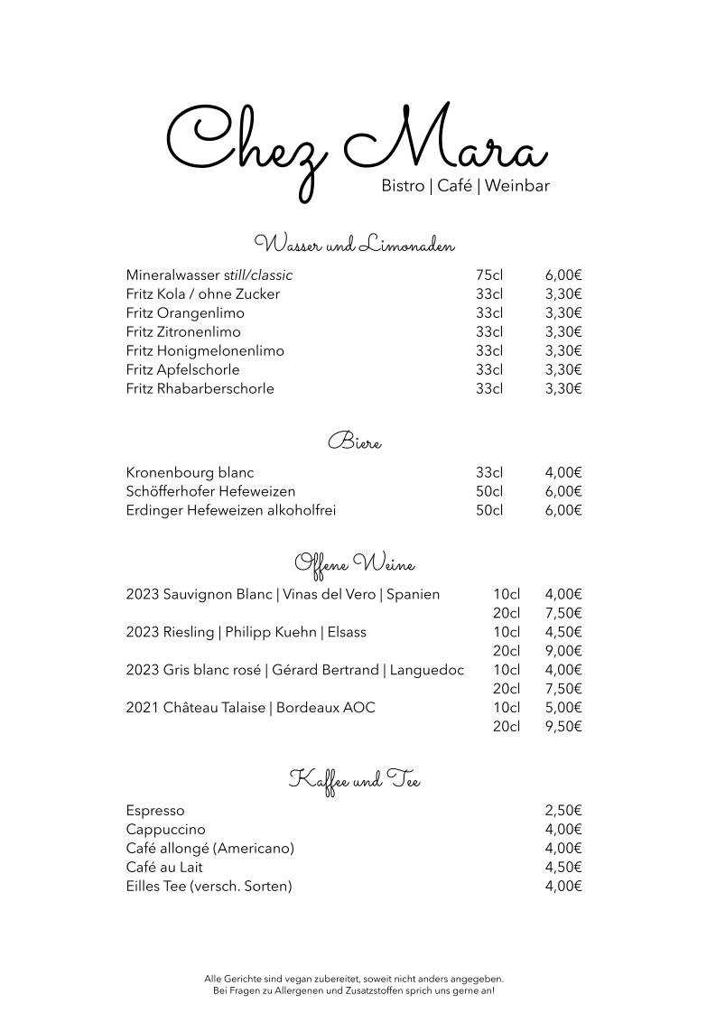 Chez Mara меню