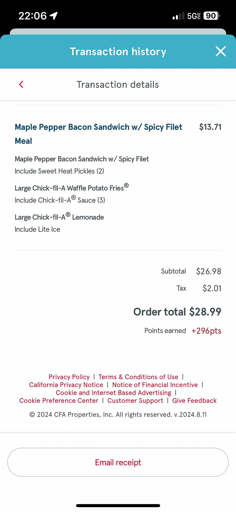Chick-fil-A меню