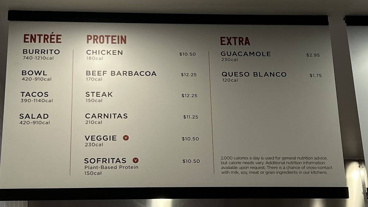 Chipotle Mexican Grill меню