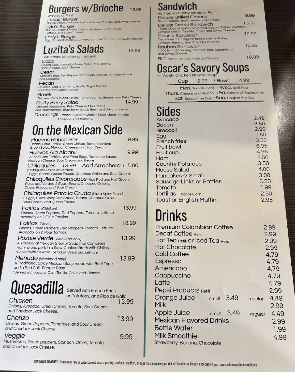 Chloe’s Cafe меню