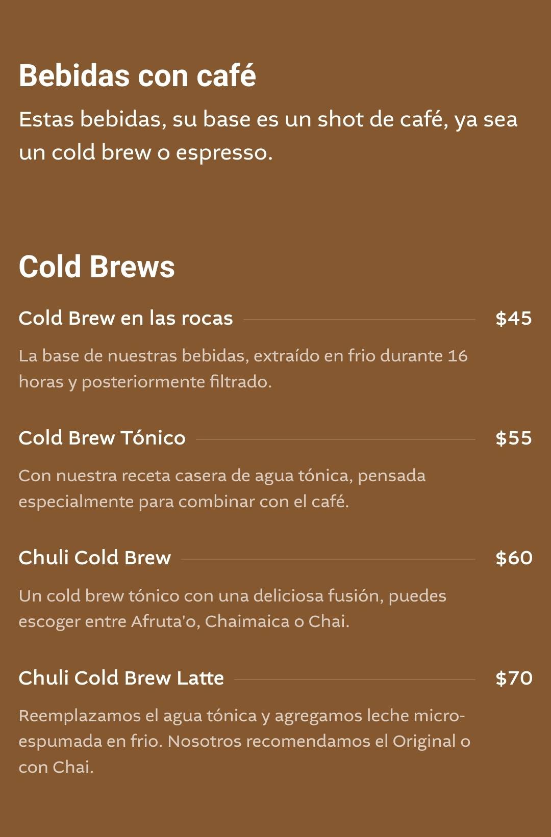 Chuli Café меню