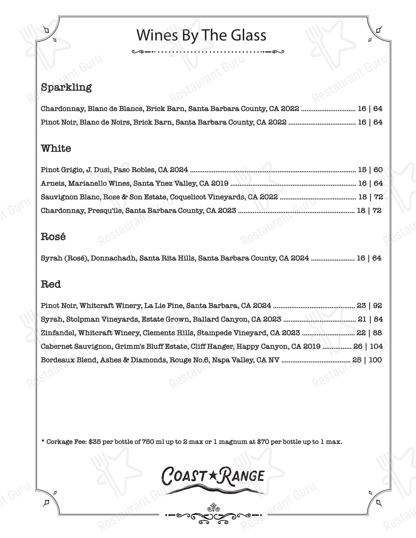Boronia Catering Menu Pack паба и бара Coast Range в Солванге