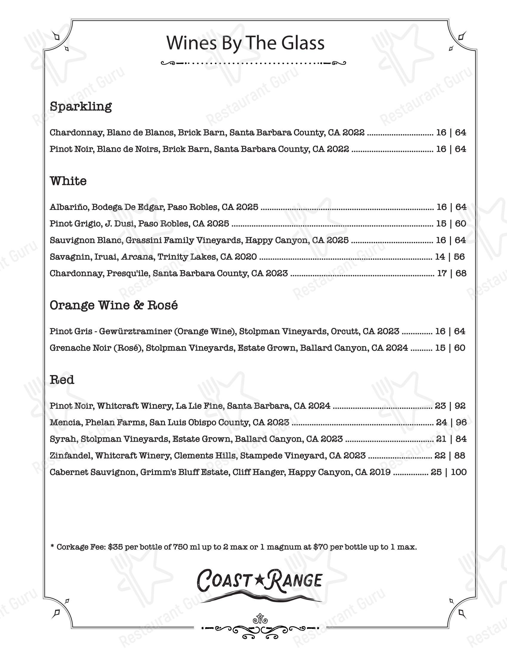 Coast Range в Солванге - Breakfast Menu
