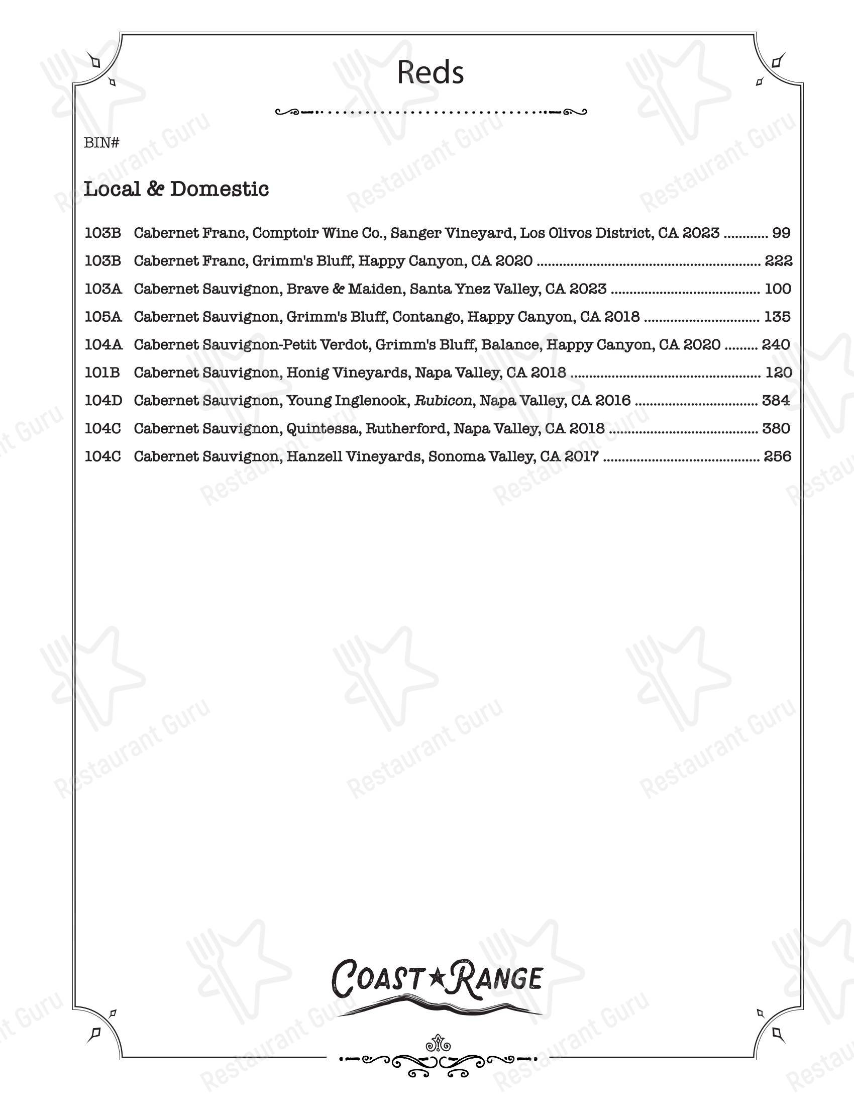 Boronia Catering Menu Pack паба и бара Coast Range